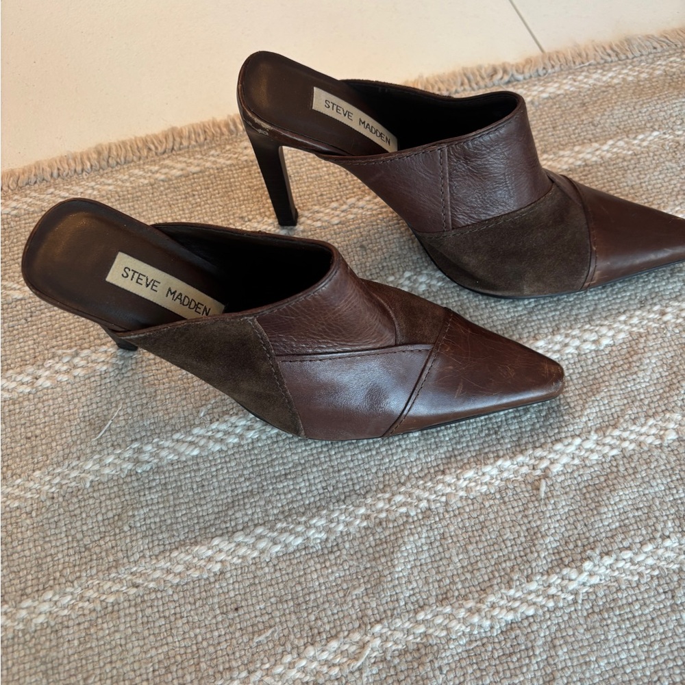 Steve Madden Brown suede & leather Heeled Mules with Pointed Toe